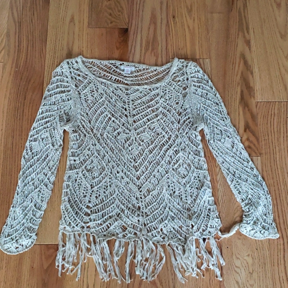 Boho Style Fringe Knit Top: Size LG
